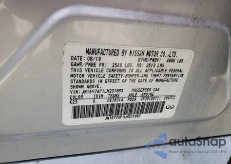 2020 Infiniti Q50 Pure из США, поврежденный, VIN JN1EV7AP1LM201983